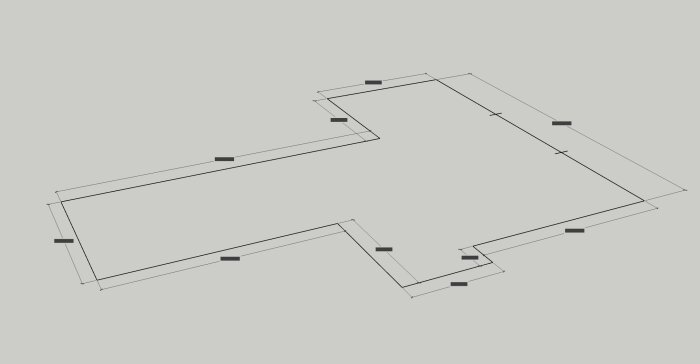 Ritning av oregelbunden geometrisk form i SketchUp med överlappande linjer, potentiellt en bugg eller ny funktion.