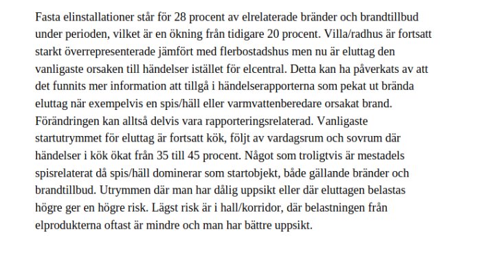 Text om elrelaterade bränder i bostäder 2018-2022 från Elsäkerhetsverkets rapport.