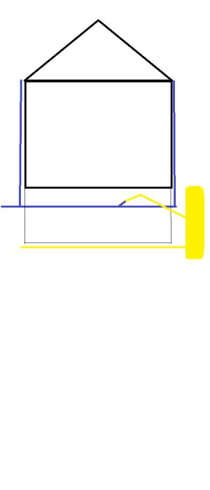 Diagram över dräneringsplan med pumpbrunn i gult, dräneringsrör anslutna till dagvattenledning i blått, och möjlig koppling med Y-rör.