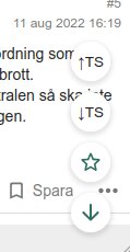 Knappmeny med uppåtpil och nedåtpil, TS-knappar och stjärnsymbol, version 1.2 i ett diskussionsforumsgränssnitt.