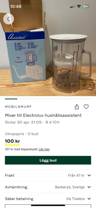Mixer till Electrolux hushållsassistent med originalkartong, till salu på Tradera för 100 kr.
