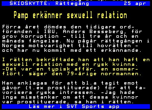 Tidningsartikel om rättegång där tidigare IBU-ordförande erkänner relation med rysk kvinna, kopplat till anklagelser om korruption och otillbörlig påverkan.