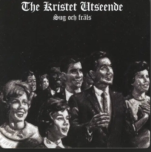 Grupp av människor i 1950-talskläder och frisyrer, ser glada ut. Texten "The Kristet Utseende Sug och fräls" ovanför.