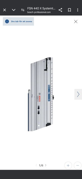 Bosch FSN 440 X styrskena för kapning, visar millimeterskala och återfjädrande funktion för såg.