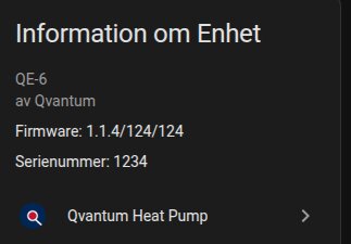 Information om en Qvantum QE-6 värmepump, firmwareversion 1.1.4/124/124, serienummer 1234.