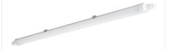 LED-armatur för tak, lång och smal form, med vit färg och cylindrisk ände, lämplig för stora lokaler och vidarekoppling. IP65, modell Osram Submarine.