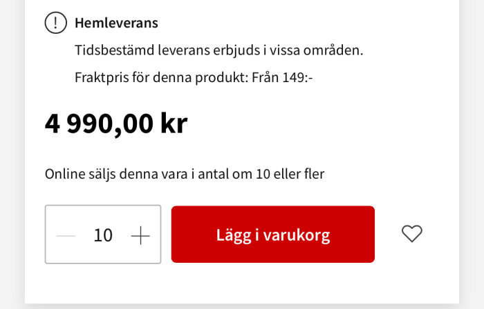 Produktannons för köp av 10 skivor till priset 4990 kr, med hemleverans och frakt från 149 kr.