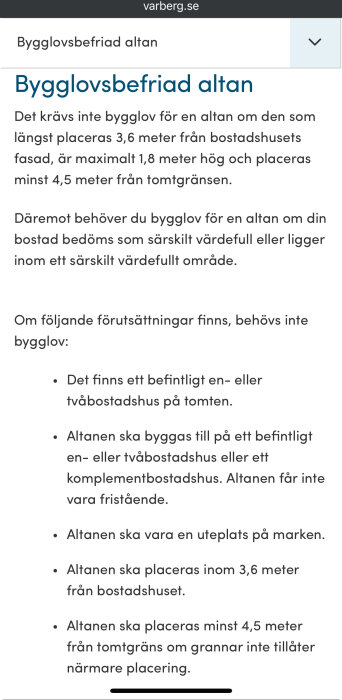 Text och regler från varberg.se om när bygglov krävs för att bygga en altan.