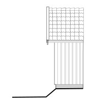 Planritning av en huskropp i genomskärning med tak, väggar och grund illustrerade. Visar kompletterande dräneringslösning.