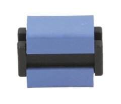 En blå och svart kabelklämma, eventuellt av märket Aspöck, visas i närbild.