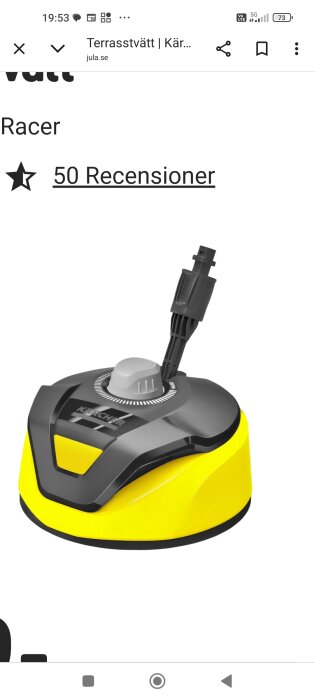 Terrasstvätt Kärcher, gul och svart, med munstycke ovanpå, använd med högtryckstvätt.