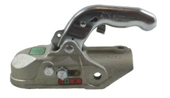 Kulhandske för båttrailer, potentiellt kopplad till säkerhetsdiskussion om Combilock och Knotthandske, med silverfinish och handtag.