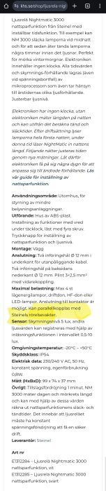 Steinel Ljusrelä Nightmatic 3000 produktbeskrivning, inställbar tidsfunktion, väggmontage, kan parallellkopplas med rörelsevakter.