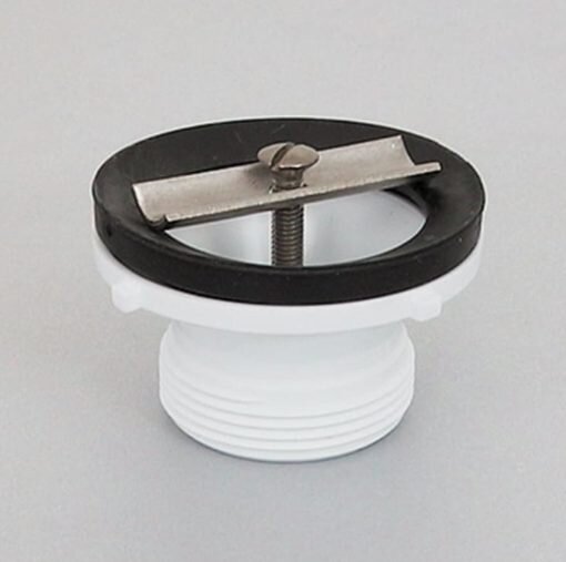 Vit och svart avloppsdel med metallklinga och skruv, liknande RSK: 8084766.