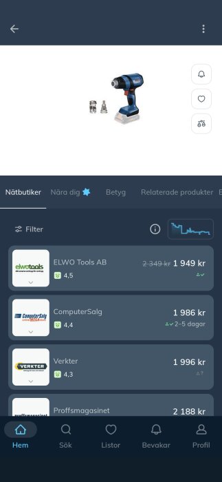 Borrmaskin med två munstycken, prisjämförelse från olika nätbutiker.
