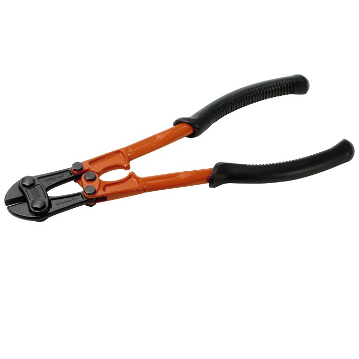 Bultsax med orange handtag mot vit bakgrund.