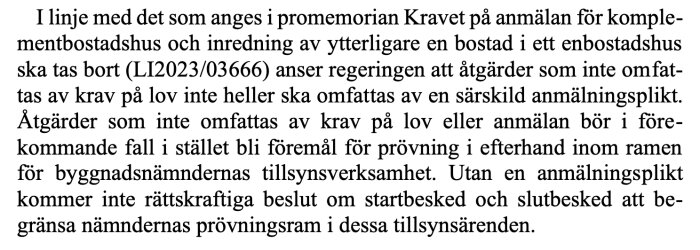 Text från proposition om att ta bort kravet på anmälan för åtgärder utan krav på bygglov, som diskuteras i ett bygg- och renoveringsforum.
