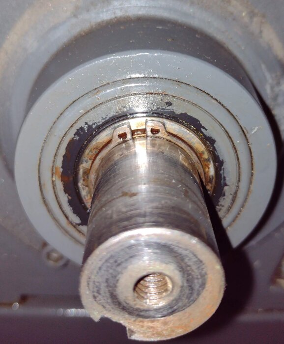 Kullager med gummitätning på en metallaxel.