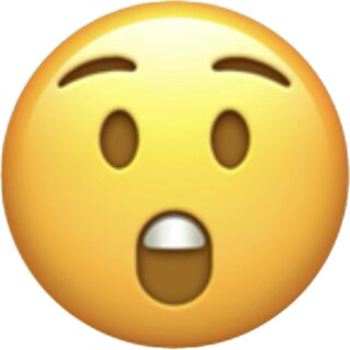Överraskad emoji med höjda ögonbryn och rundad mun.