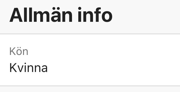 Skärmdump av allmän information där kön anges som kvinna.