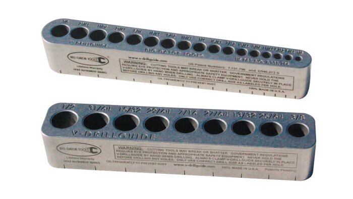 Borr-guider för håltagning, används för att få raka hål genom att borra med precision. Märkta med olika hålstorlekar, modell "D006SNG".