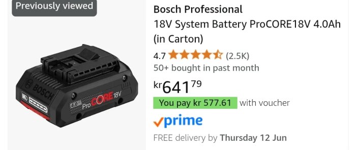 Bosch ProCORE18V 4.0Ah batteri för 18V system med pris och betyg från onlinebutik, visas med rabatt och fri leveransinformation.