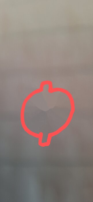 Närbild av en rund del markerad med röd kontur, troligtvis en del av en armatur. En av två delar saknas enligt beskrivningen.