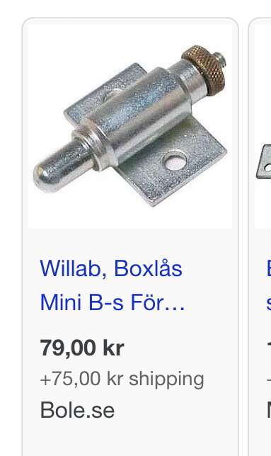 Boxlås med metallisk finish från Willab till priset 79 kr, inklusive fraktkostnad 75 kr från Bole.se.