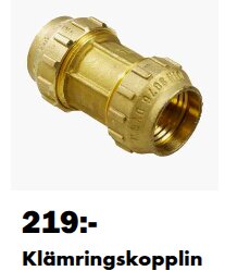 Klämringskoppling för 32mm PEM-slang i mässing, pris 219 kronor.
