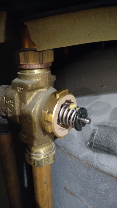 Ventil med fjäder i fokus, inga synliga sprickor.