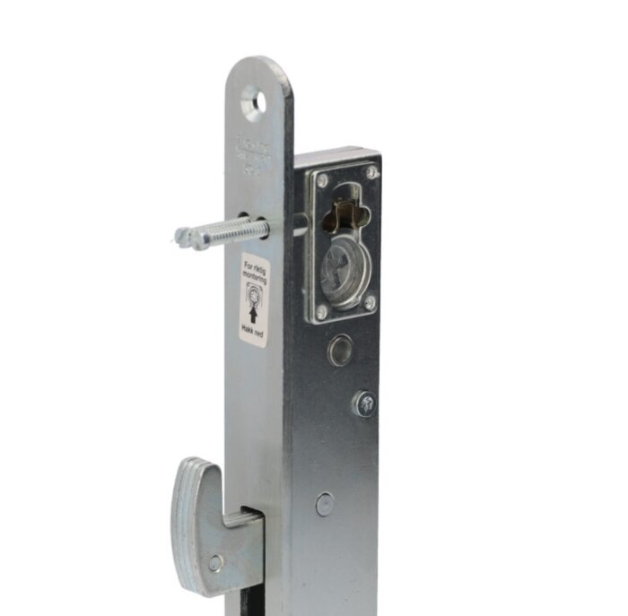 Låshus med en skruv insatt i en av öppningarna för montering.