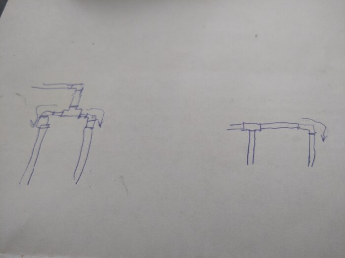 En handritad skiss av två arrangemang av kollektorslangar för jordvärme, en med vänsterkoppling och en med högerkoppling.