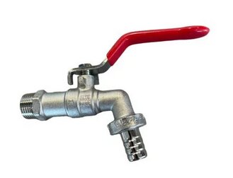 Kulventil med röd spak av metall.