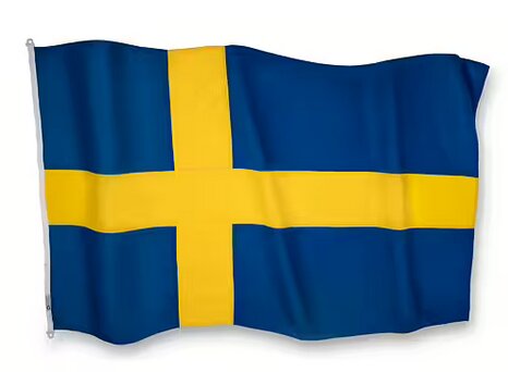 En svensk flagga med blå bakgrund och gult kors.