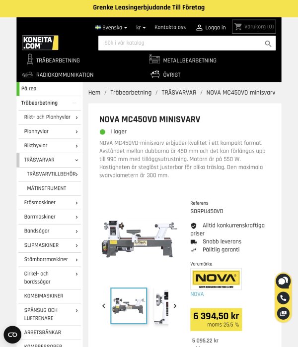 NOVA MC450VD minisvarv i webbutik med pris 6 394,50 kr. Steglös hastighet, 450 mm mellan dubbar, motor på 550 W. Finns i lager hos Koneita.com.