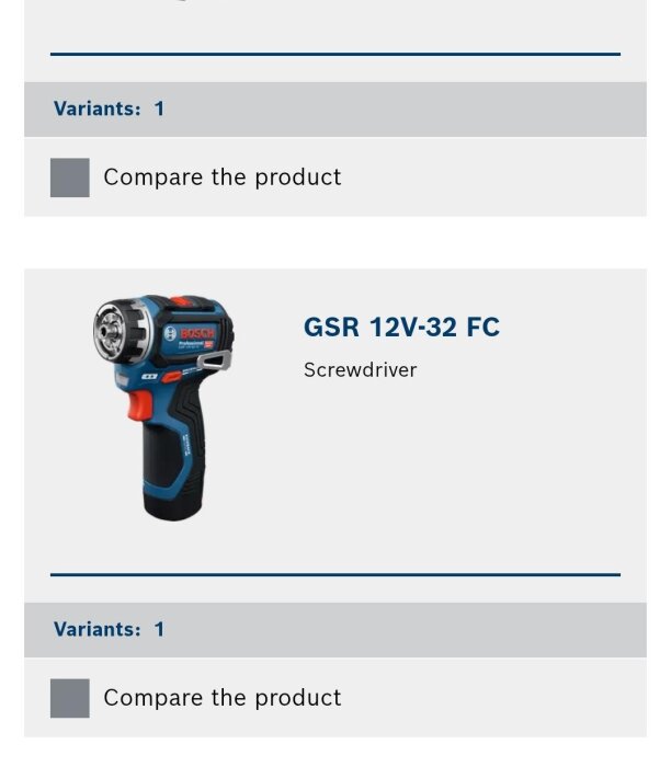 Bosch GSR 12V-32 FC skruvdragare med kickback control visas framför vit bakgrund.