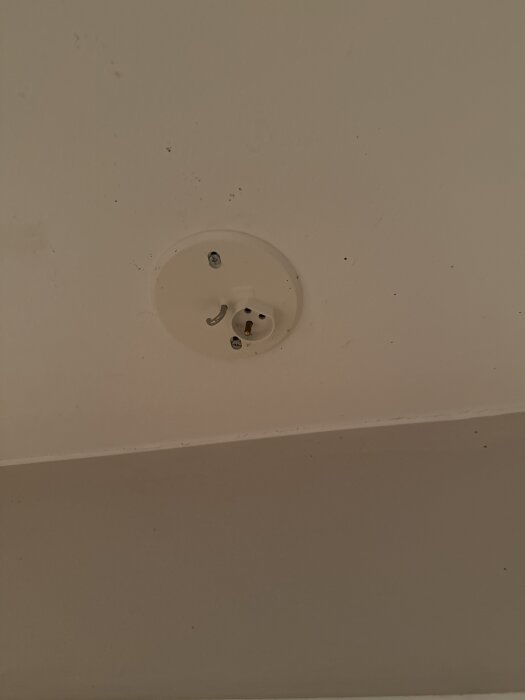 Vägguttag nummer 1 utan lock, monterat inuti en vit vägg.