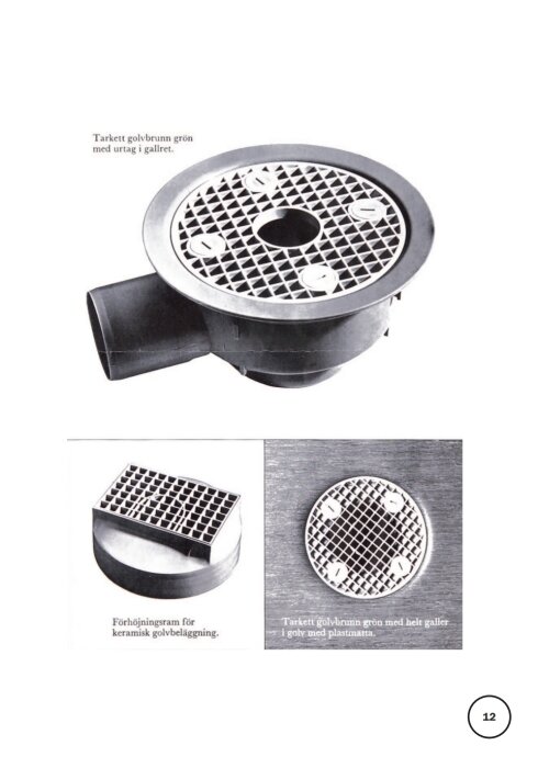 Tarkett golvbrunn med metallgaller för avloppsrengöring.