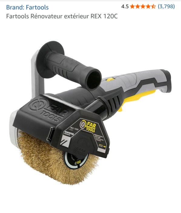 Elektriskt verktyg för renovering, märkt Far Tools, utrustad med en utbytbar metallborste.
