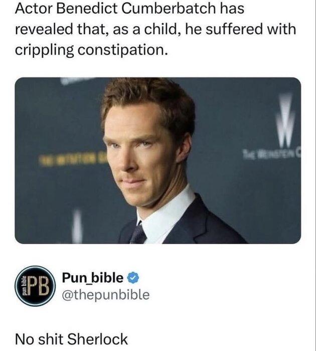 En meme med en man och text om barndomsproblem, nederst en humoristisk kommentar från ett användarkonto.