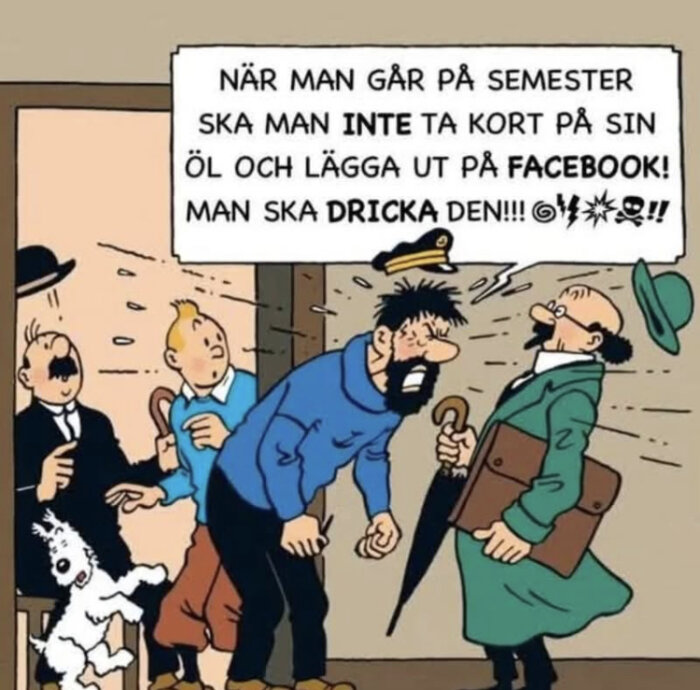 SeriefigurargengrälaromedmeddelandeomattdrickaseminöliställetförattfotograferadenförFacebook.Småhumoristiskatecknadefigureriretroromantik.