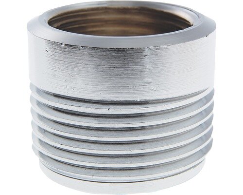 Förkromad övergångsnippel med gängor, avsedd för anslutning av rör och bussningar, med invändig g15 och utvändig g20 gänga.