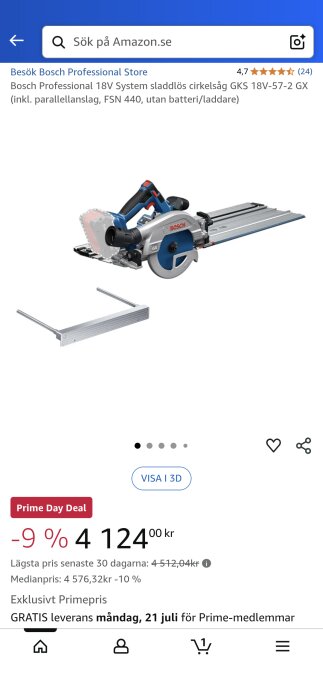 Bosch 18V sladdlös cirkelsåg GKS 18V-57-2 GX med parallellanslag, erbjudande på Amazon Prime Day.
