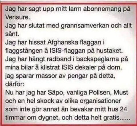 Text om att säga upp larmtjänst och använda provokativa symboler för att få gratis bevakning från säkerhetsorganisationer.