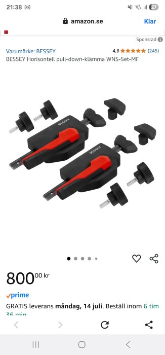 BESSEY horisontell pull-down-klämma set med tillbehör, röd och svart.