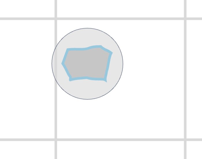 Plasttäcklock delvis genomskinligt med blå kant av lim på kakel.