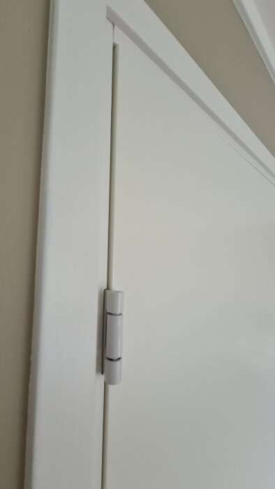 Vitt dörrgångjärn från Habo monterat på en innerdörr från Swedoor, med en vit karm i bakgrunden.