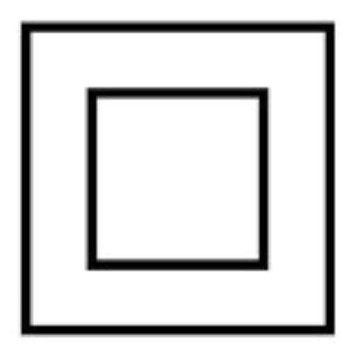 Symbol för dubbelisolering med en mindre kvadrat innanför en större kvadrat.