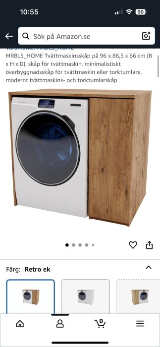 Möbel för tvättmaskin i ek laminat, ouppackad, visas för försäljning. Finns i Göteborgsområdet för 1200:–.