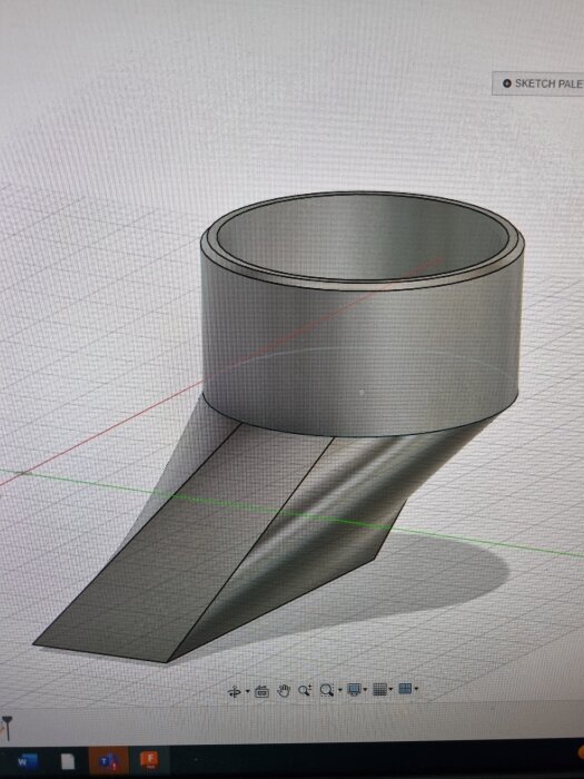 3D-modell av en cylinder med en avsmalnande bas, designad i programvaran Fusion för 3D-utskrift, visas på datorskärm.
